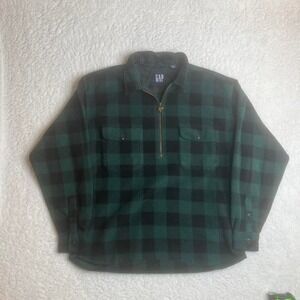 Vintage gap men's‎ green plaid quarter zip 90s pattern pull over size small